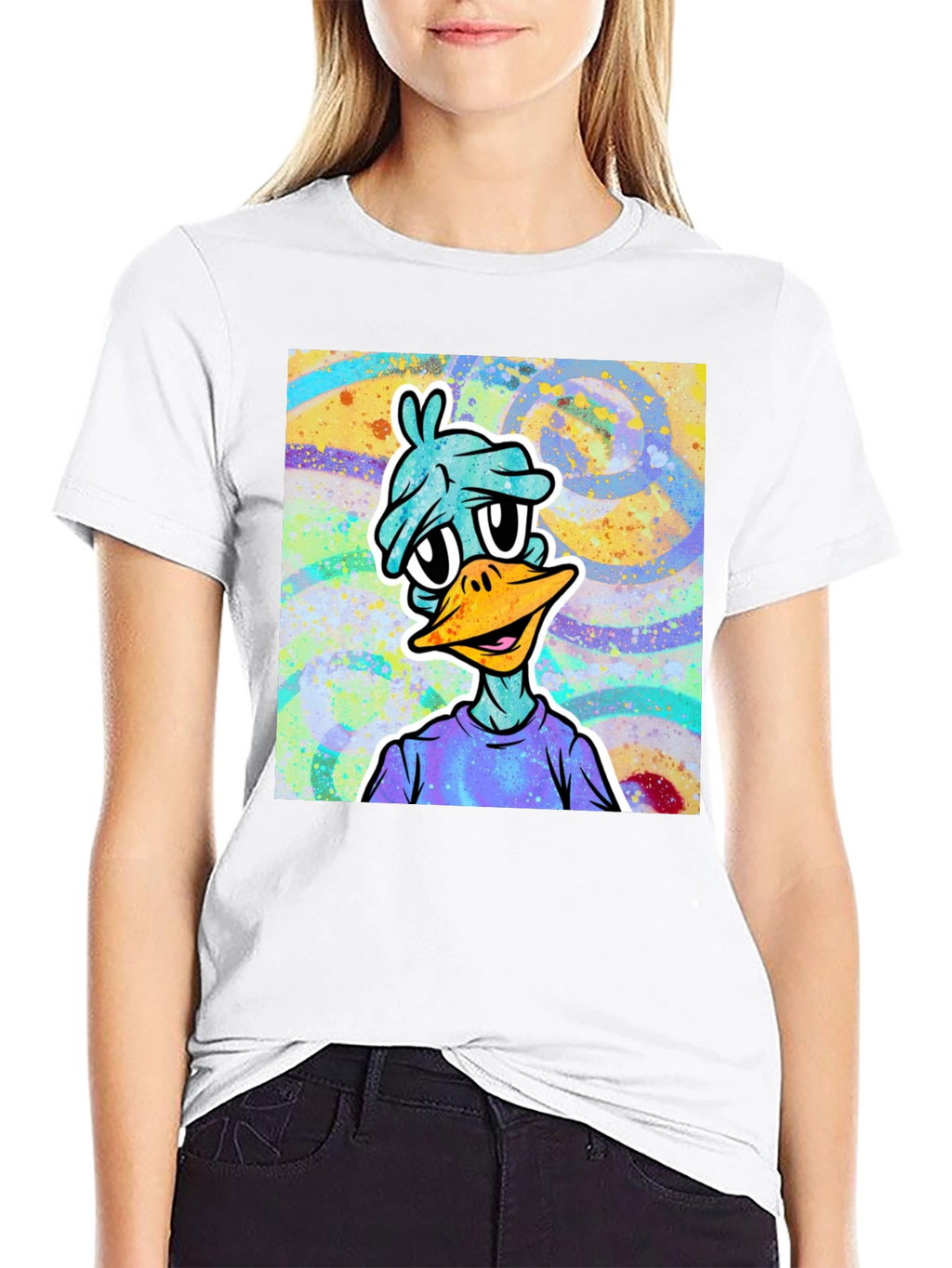 Cartoon Duck Graphic Tee - Black