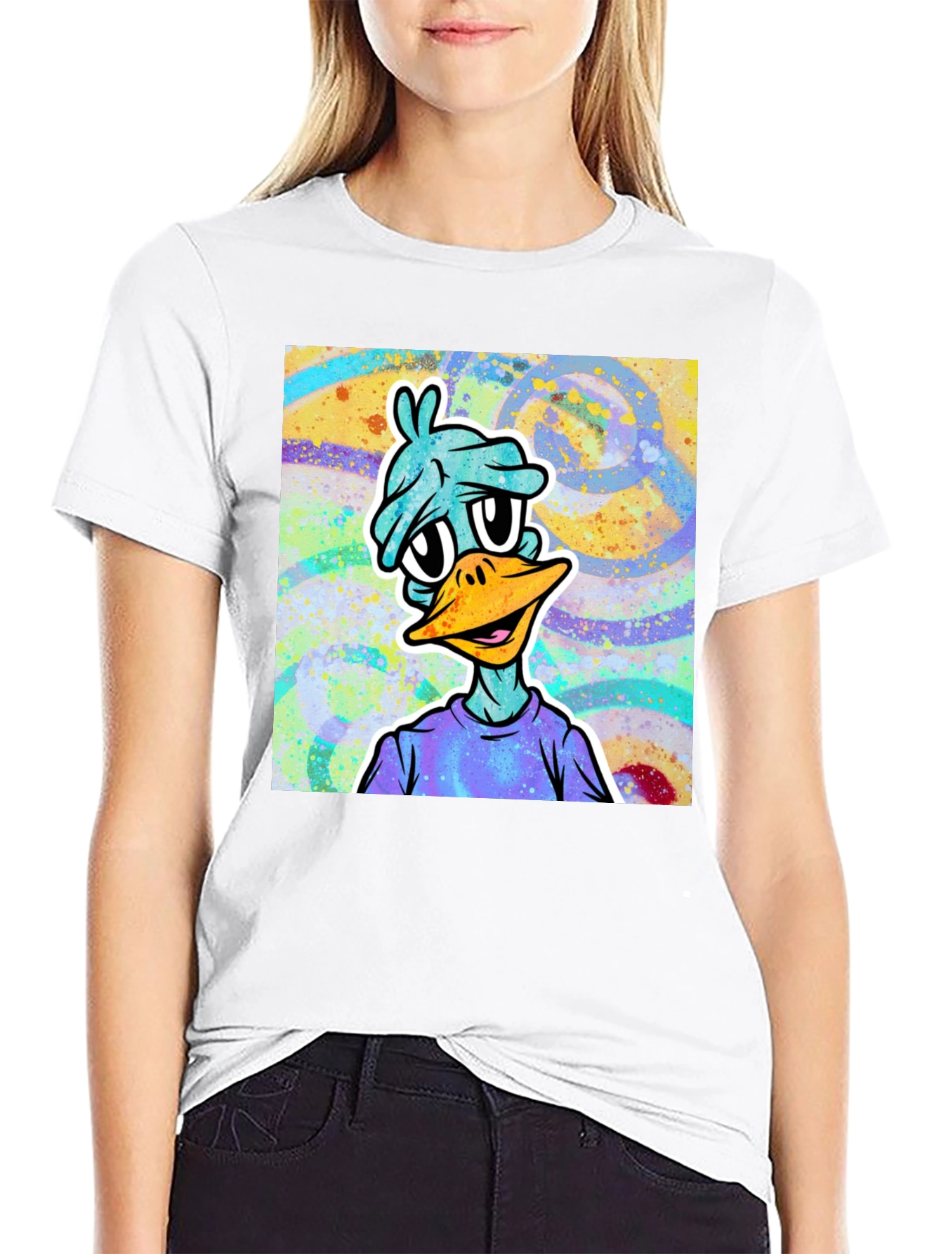 Cartoon Duck Graphic Tee - Black
