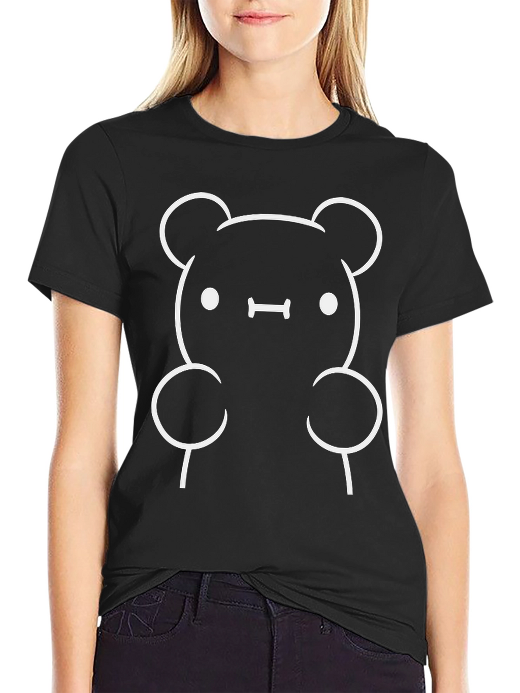 Cute Bear Graphic Tee - Black