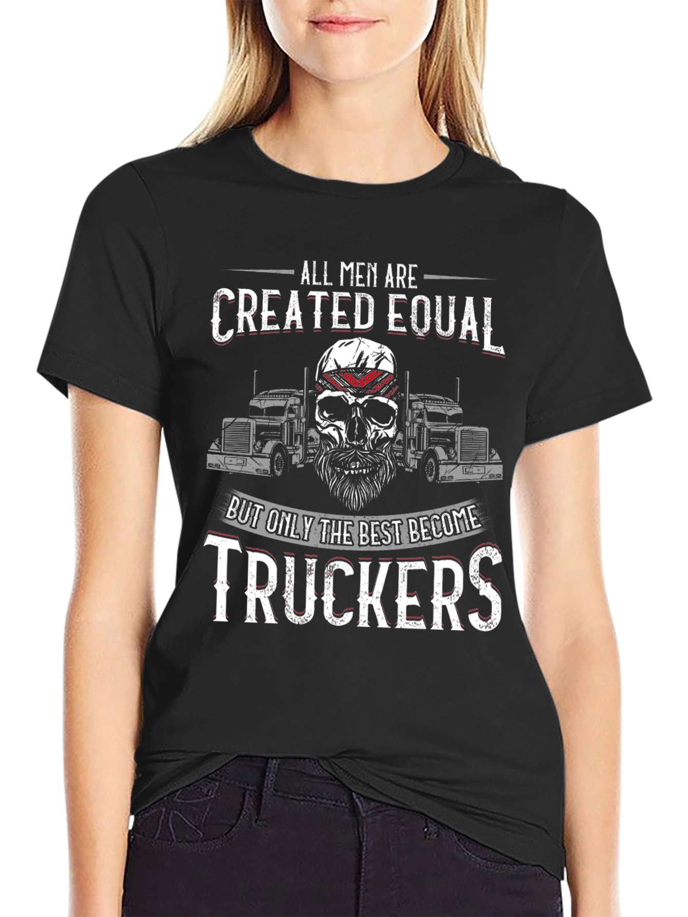 Trucker Skull Graphic T-Shirt - All Men Are Created Equal