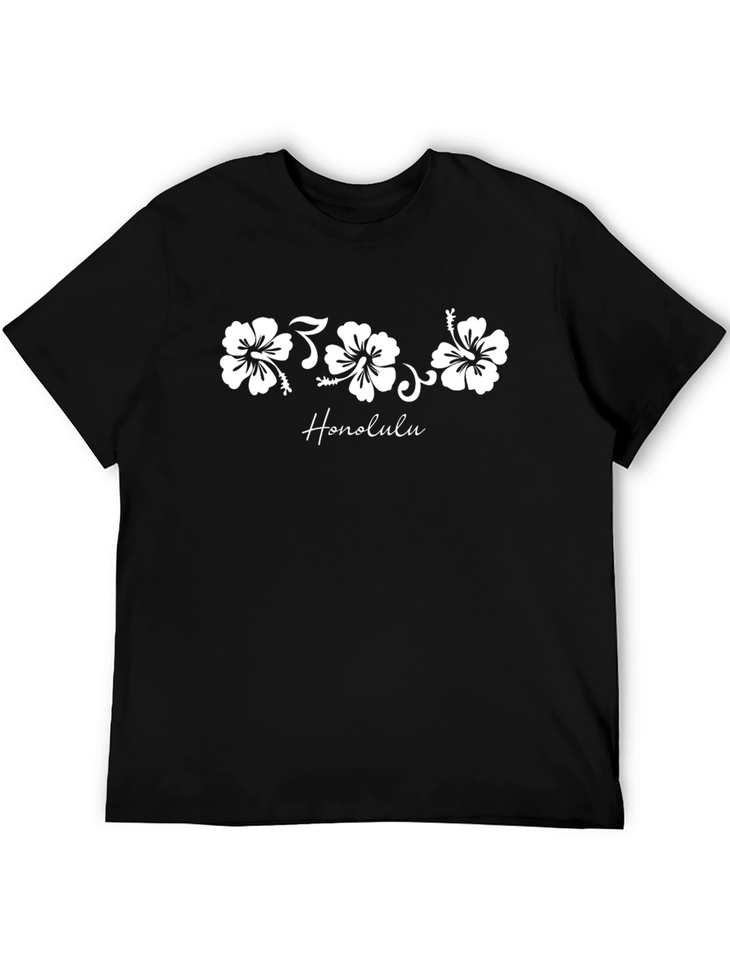 Honolulu Hibiscus Flower Graphic Tee - Black Cotton T-Shirt