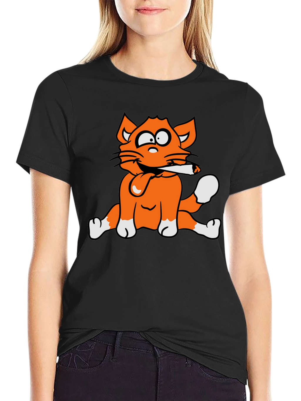 Cat Smoking Graphic Print T-Shirt