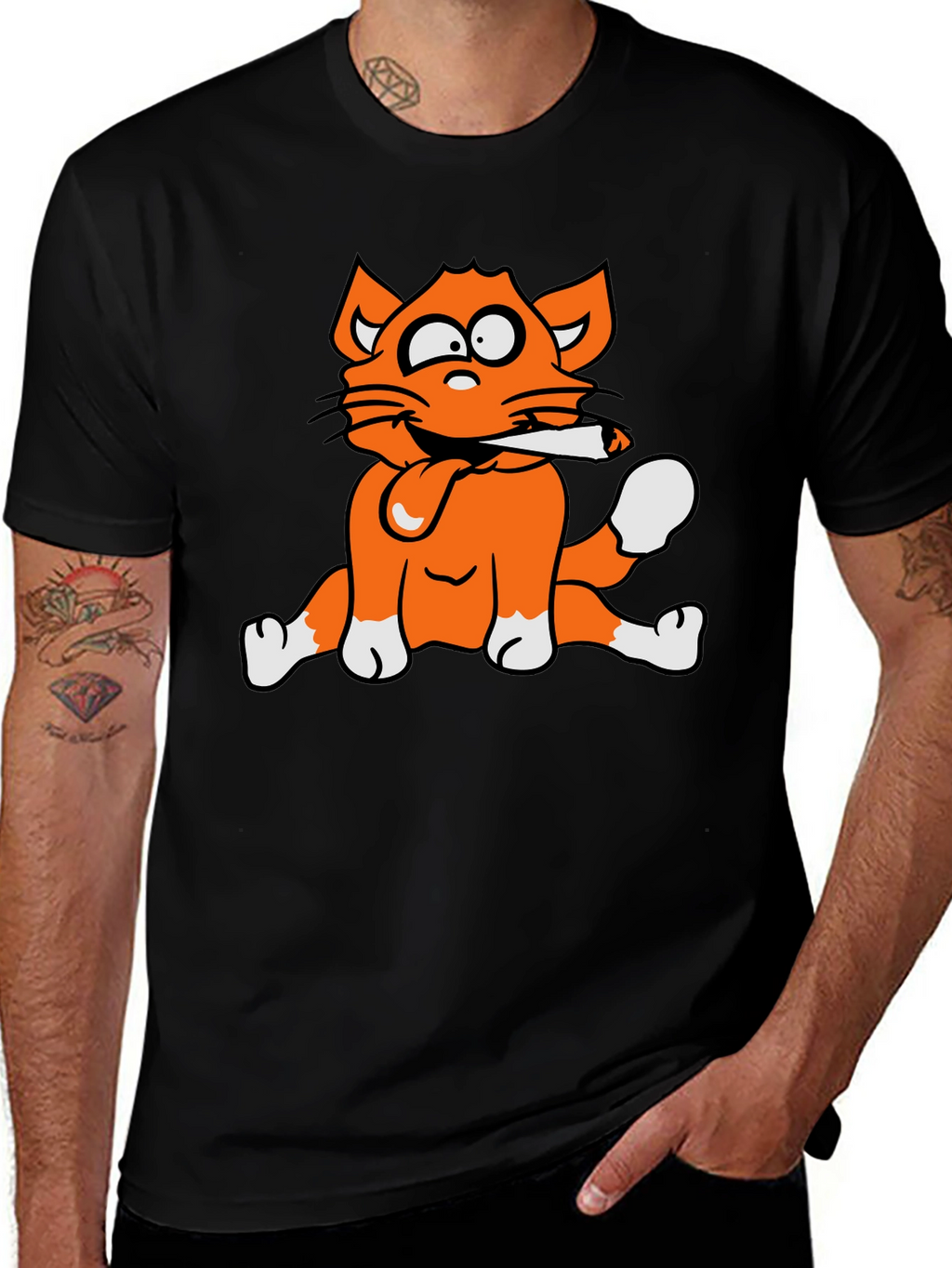 Cat Smoking Graphic Print T-Shirt