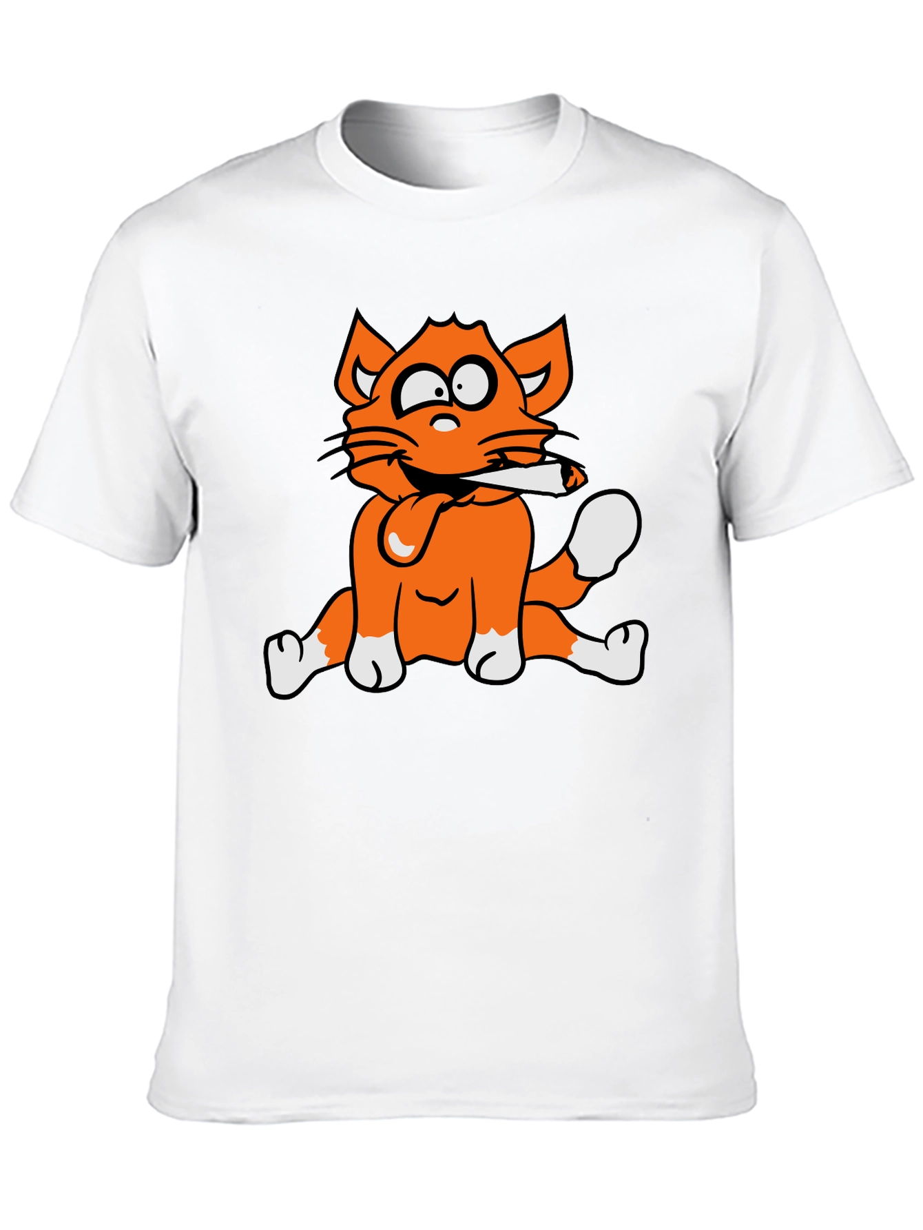 Cat Smoking Graphic Print T-Shirt