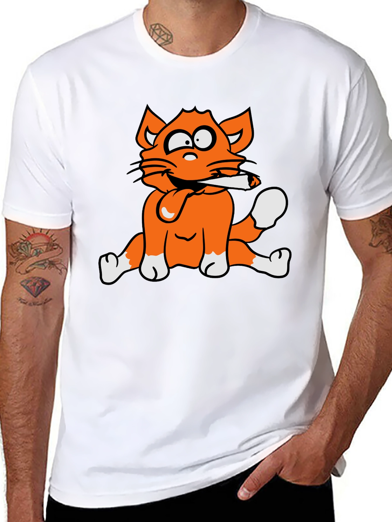 Cat Smoking Graphic Print T-Shirt