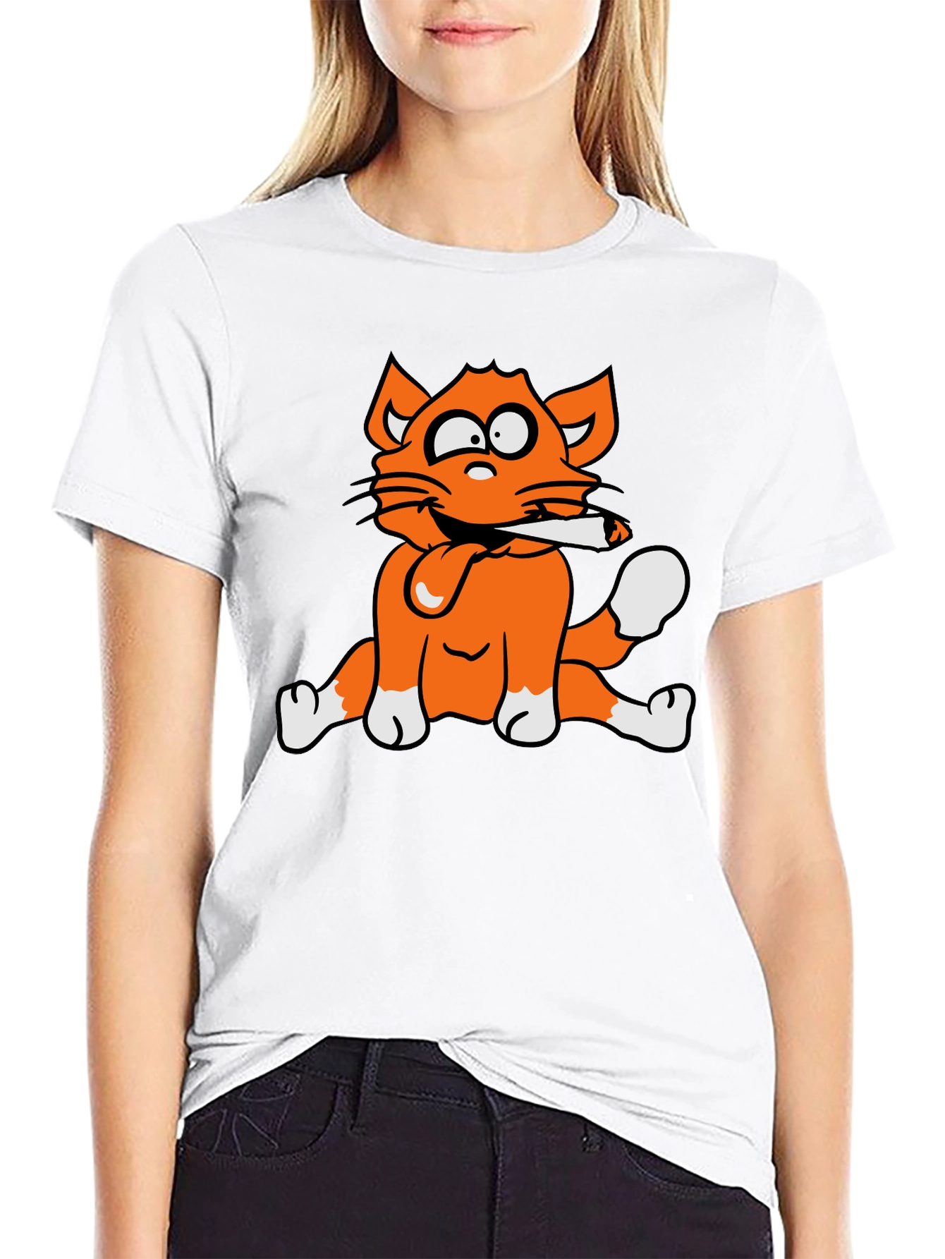 Cat Smoking Graphic Print T-Shirt