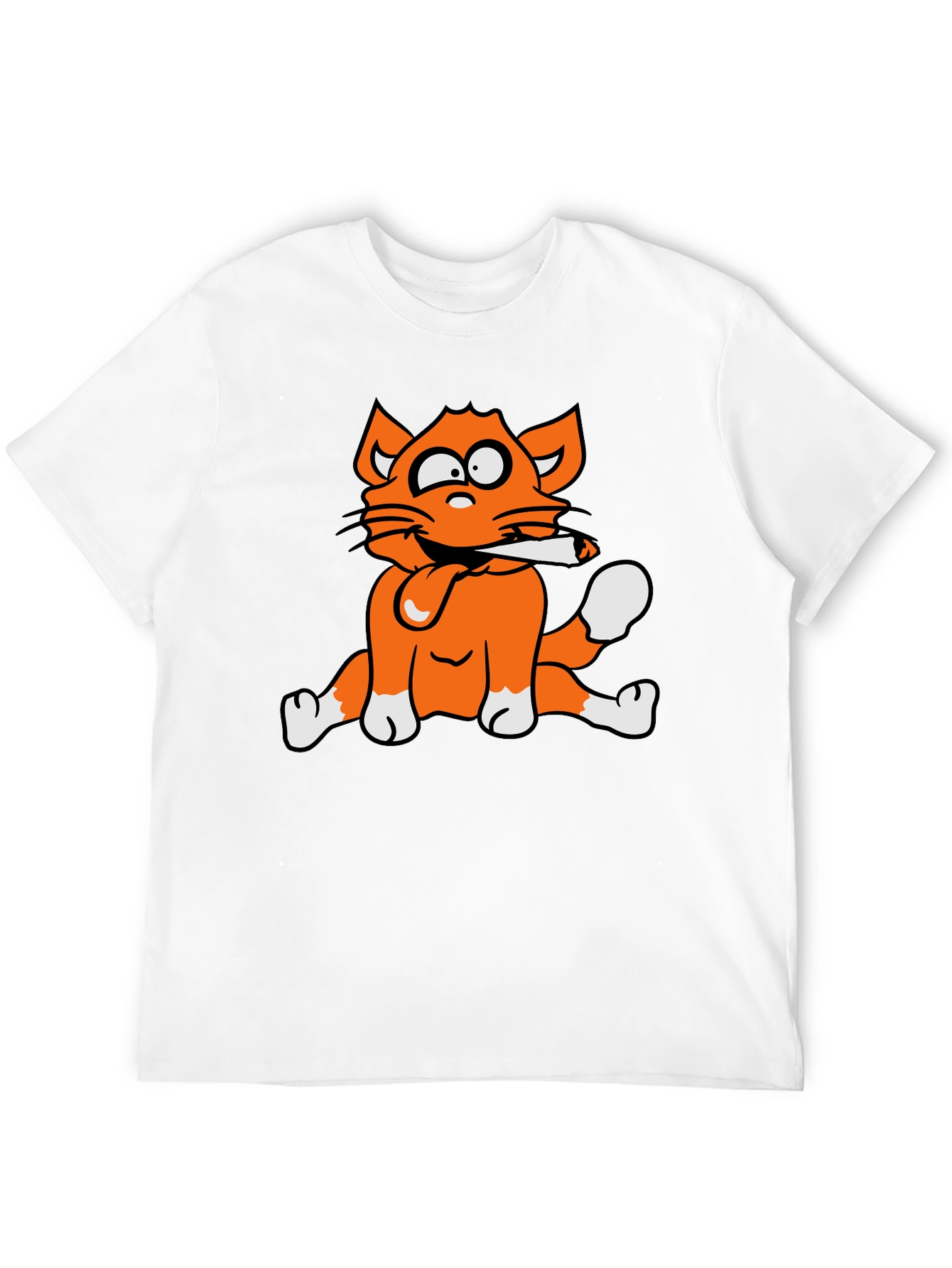 Cat Smoking Graphic Print T-Shirt