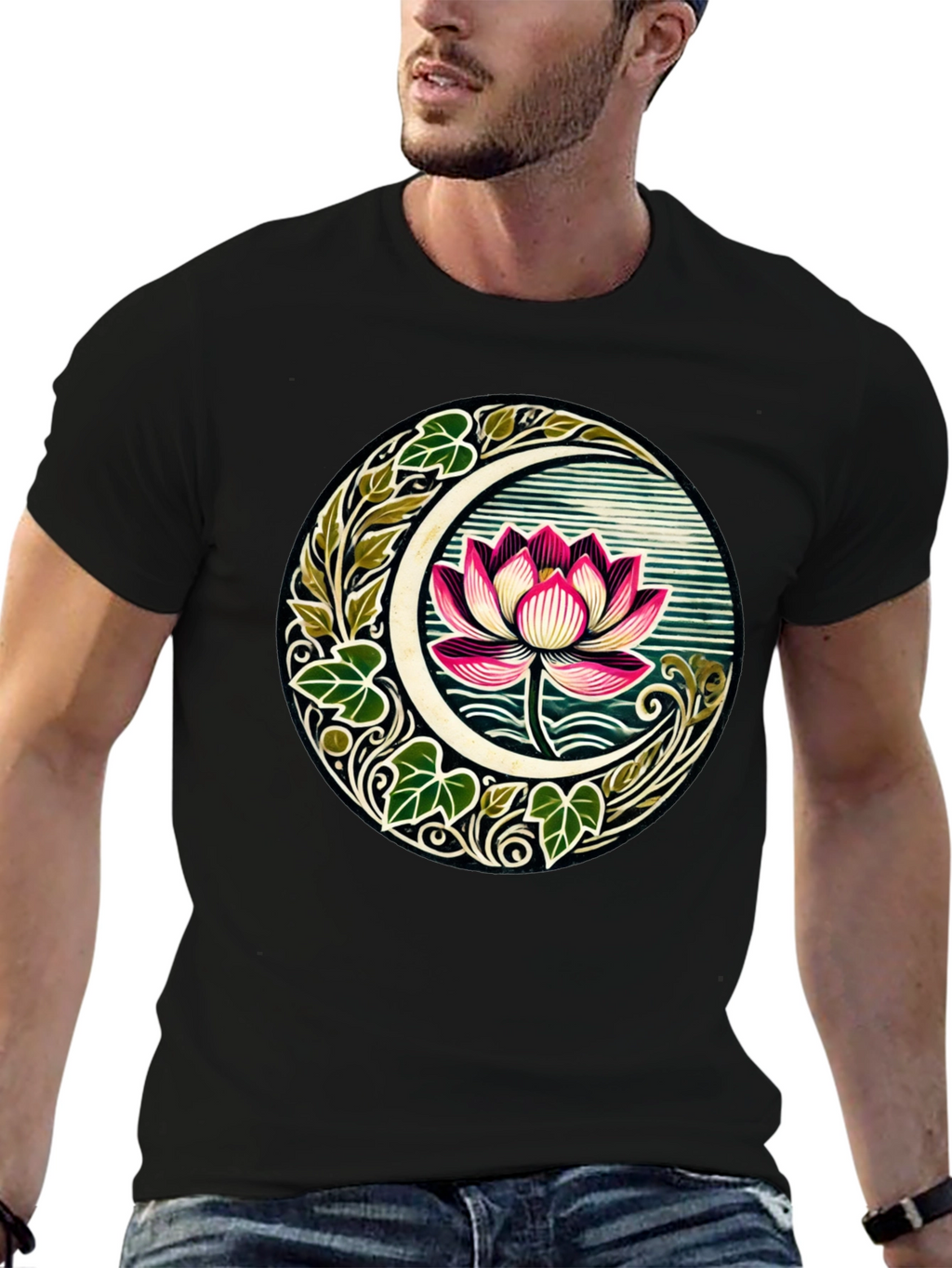 Lotus Moon Graphic T-Shirt - Botanical Style Tee