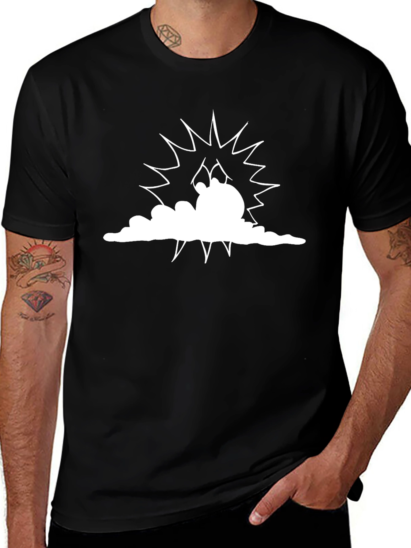Cartoon Cloud T-Shirt - Black Cotton Tee