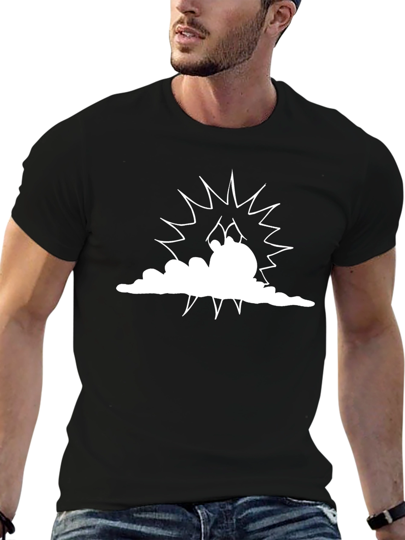 Cartoon Cloud T-Shirt - Black Cotton Tee