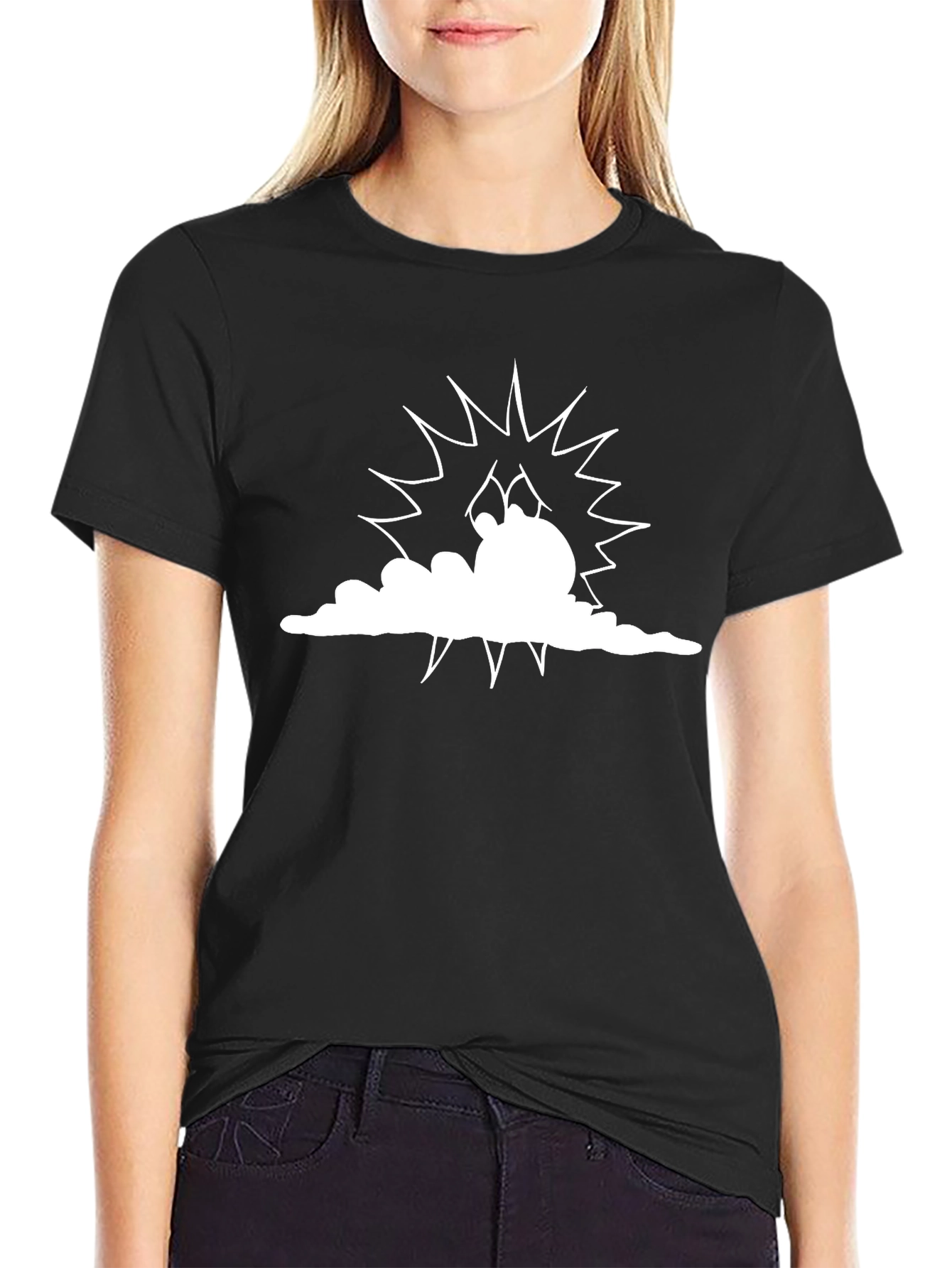Cartoon Cloud T-Shirt - Black Cotton Tee