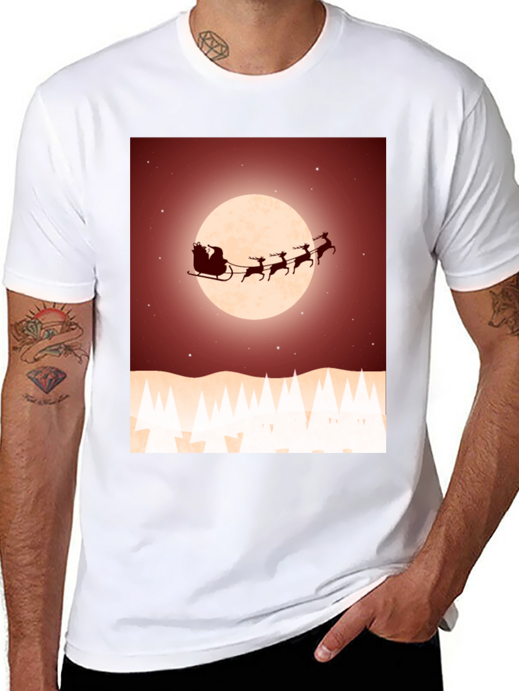 Festive Santa Sleigh Graphic Tee - Black