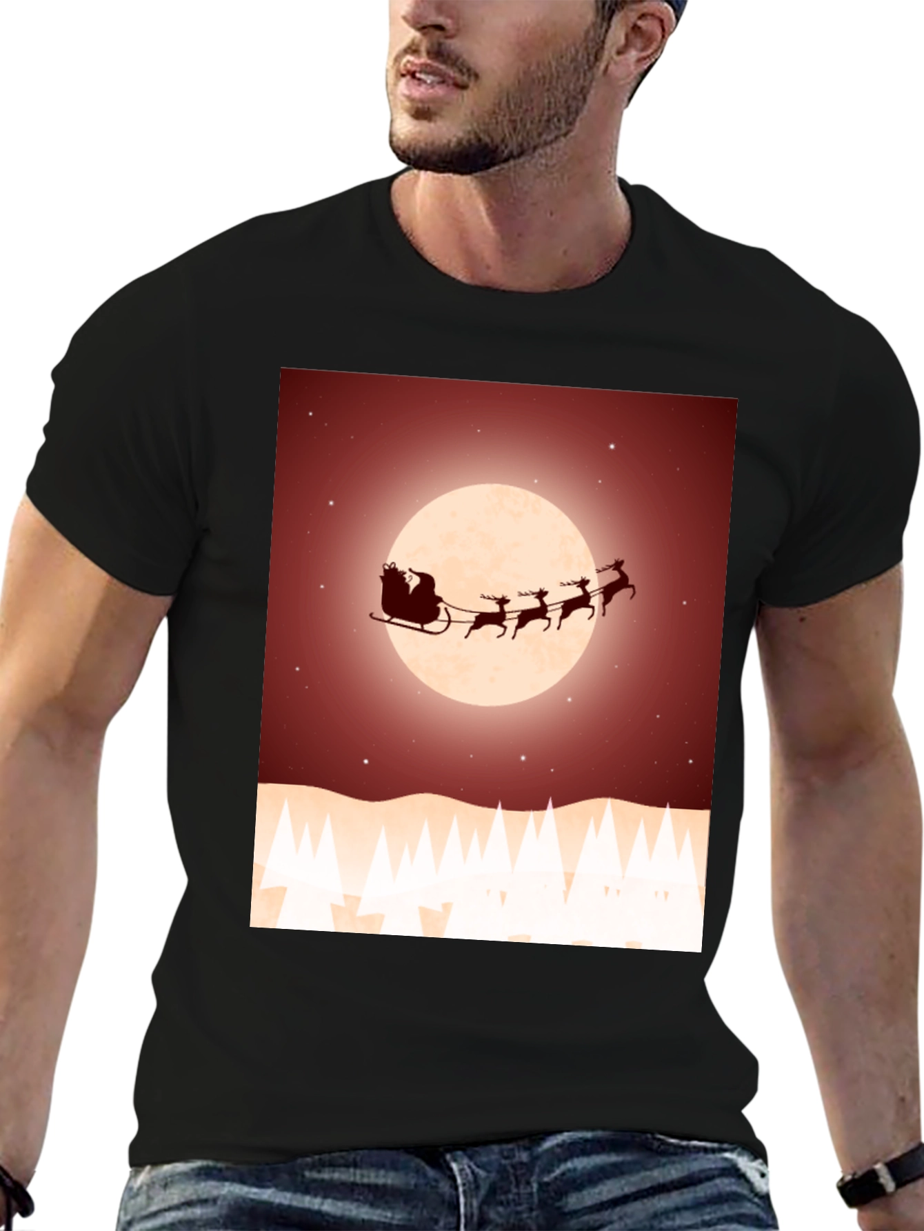 Festive Santa Sleigh Graphic Tee - Black