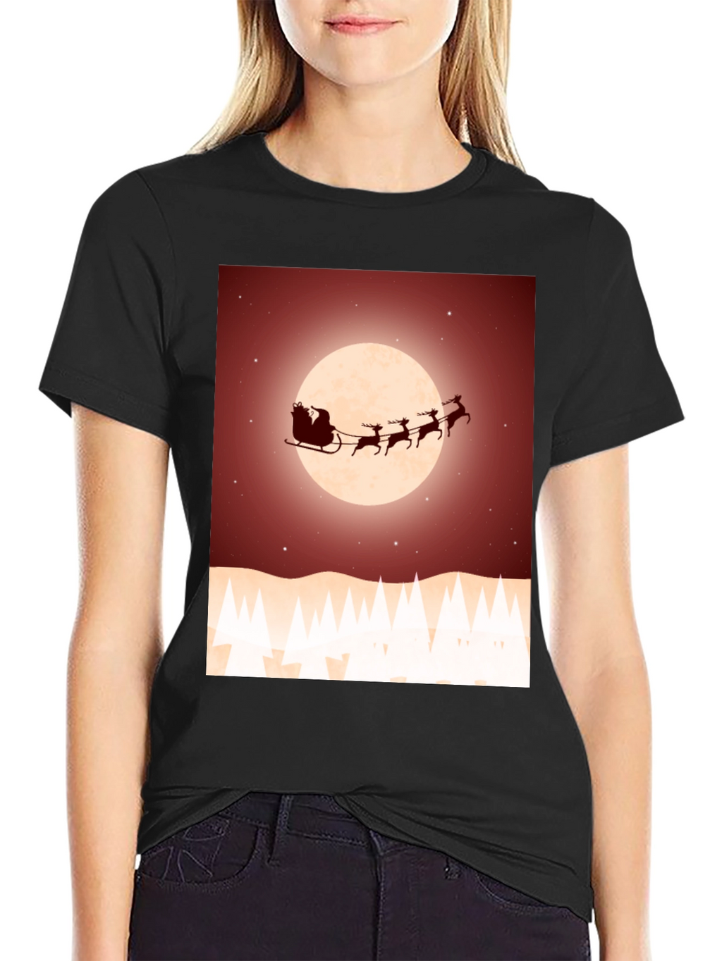 Festive Santa Sleigh Graphic Tee - Black
