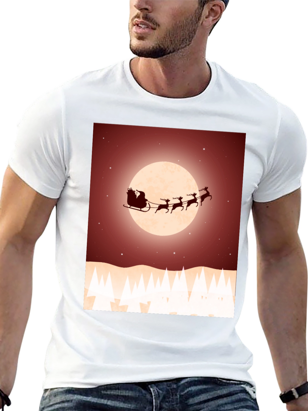 Festive Santa Sleigh Graphic Tee - Black