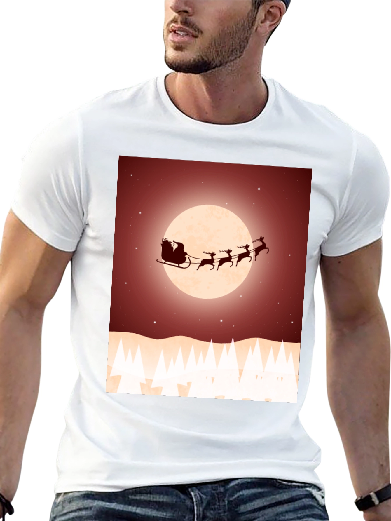 Festive Santa Sleigh Graphic Tee - Black