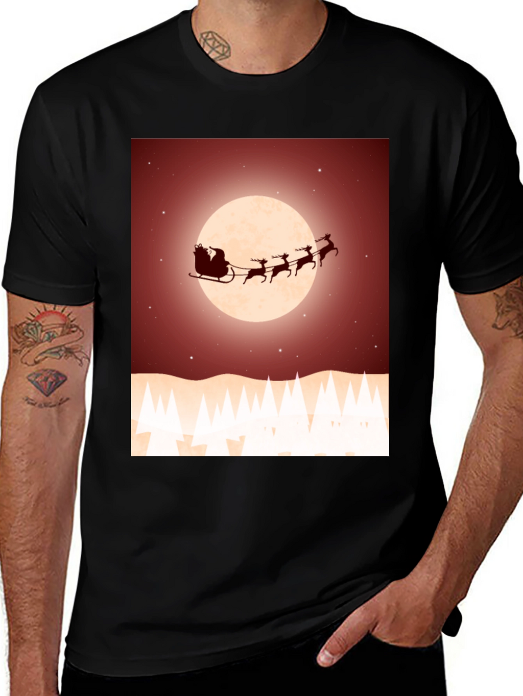 Festive Santa Sleigh Graphic Tee - Black
