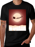 Festive Santa Sleigh Graphic Tee - Black