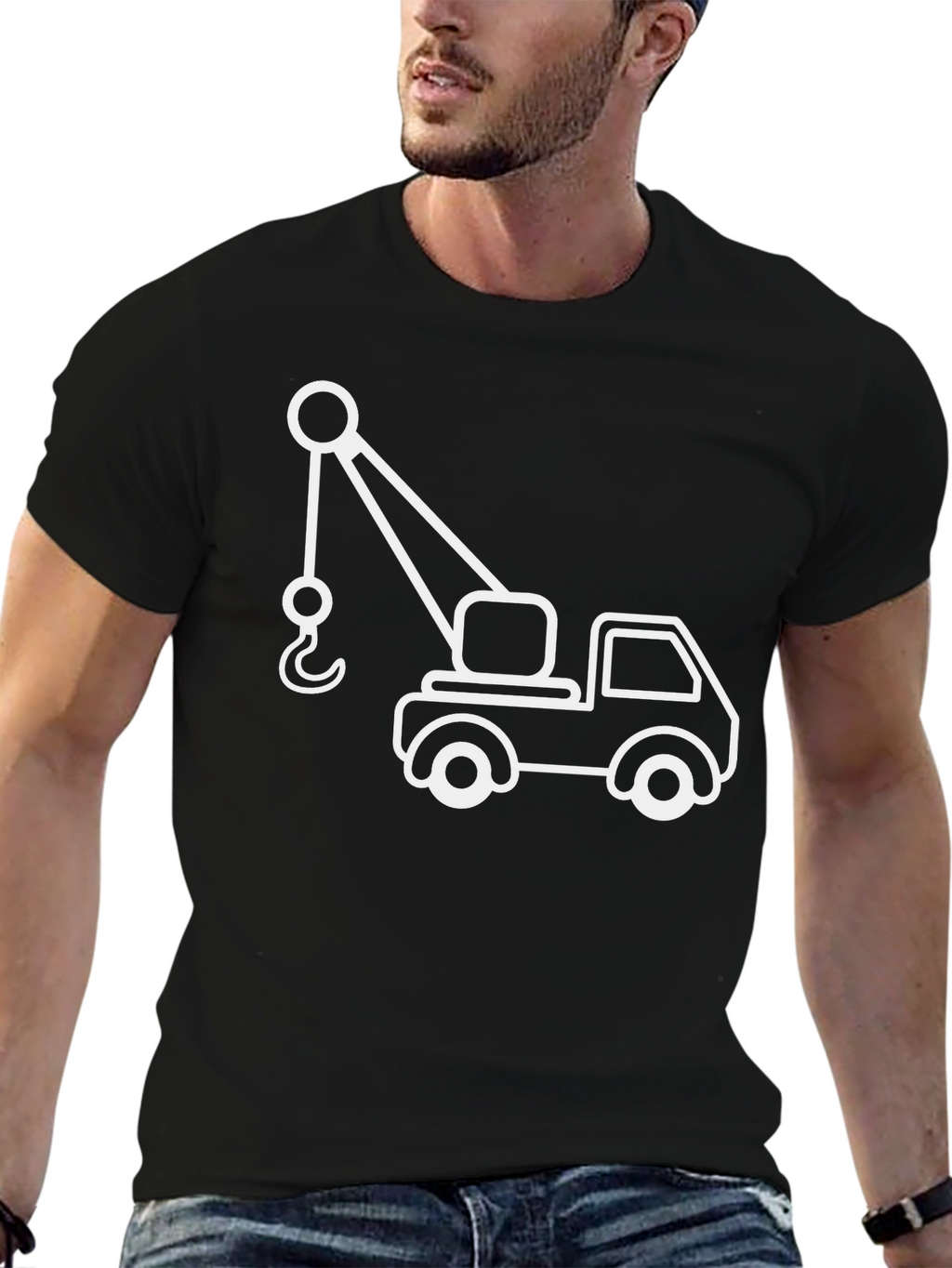 Crane Truck Graphic Tee - Black Cotton T-Shirt