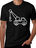 Crane Truck Graphic Tee - Black Cotton T-Shirt
