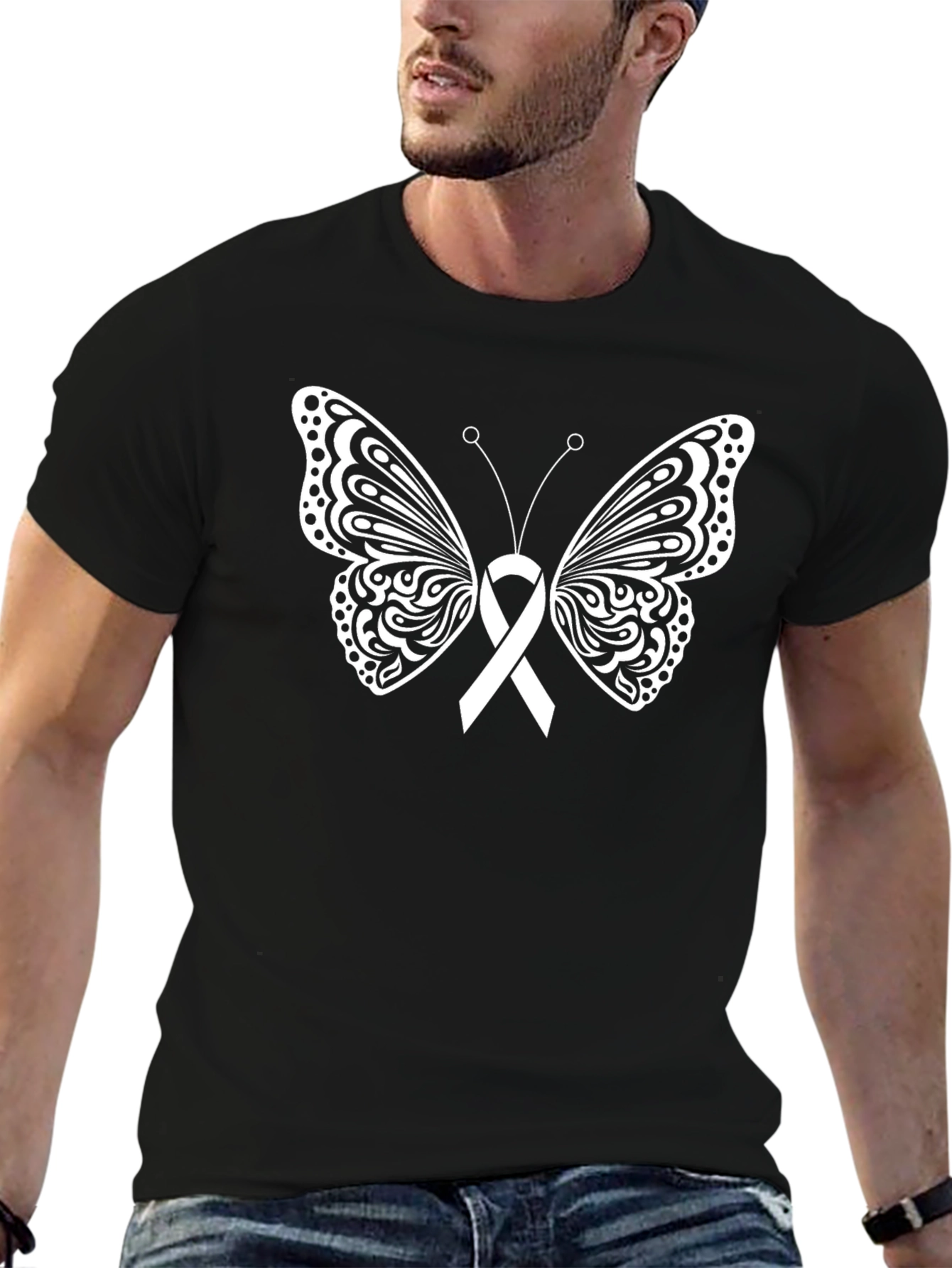 Butterfly Ribbon Graphic T-Shirt - Black