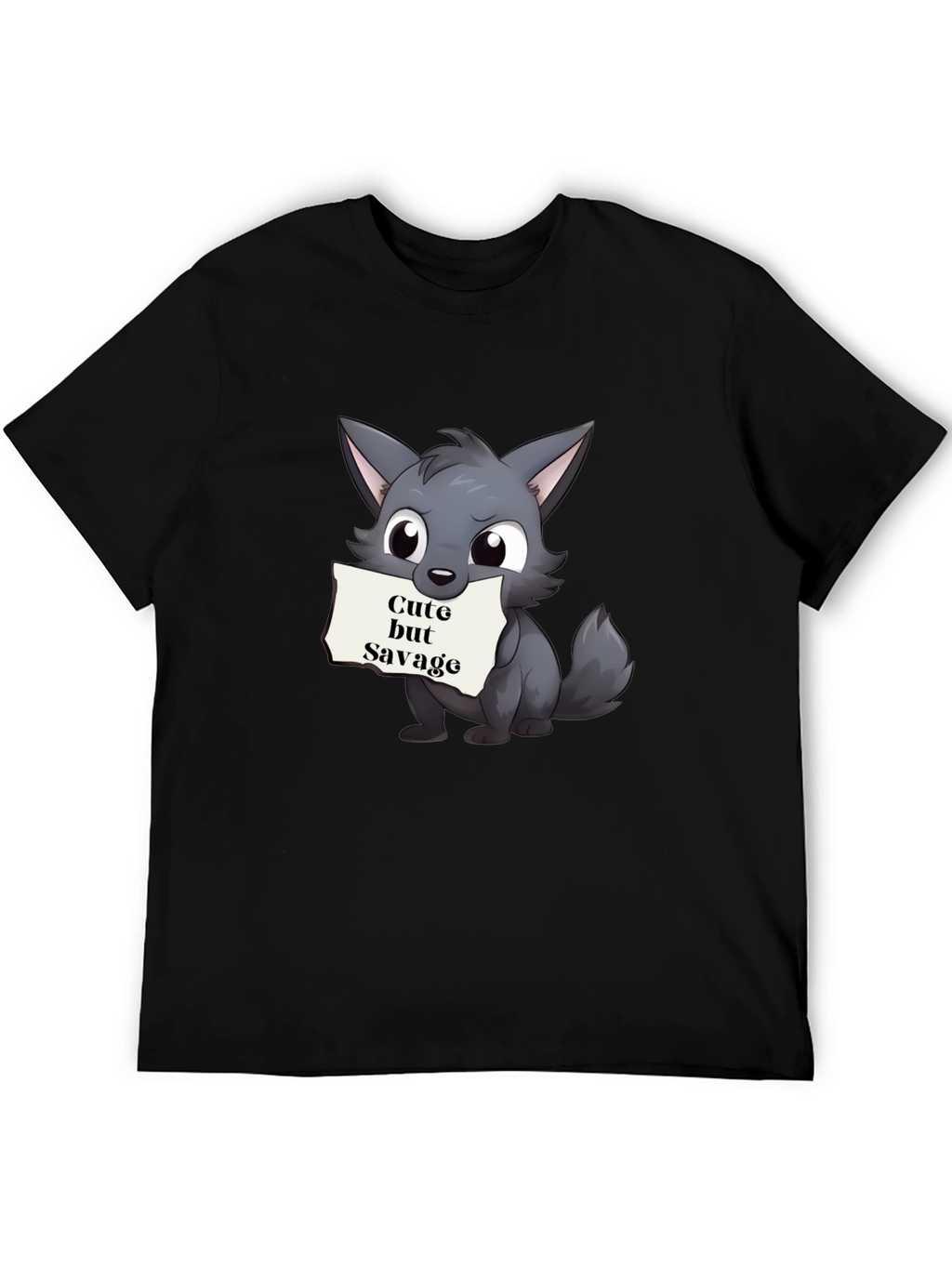 Cute but Savage Cartoon Wolf Black T-Shirt