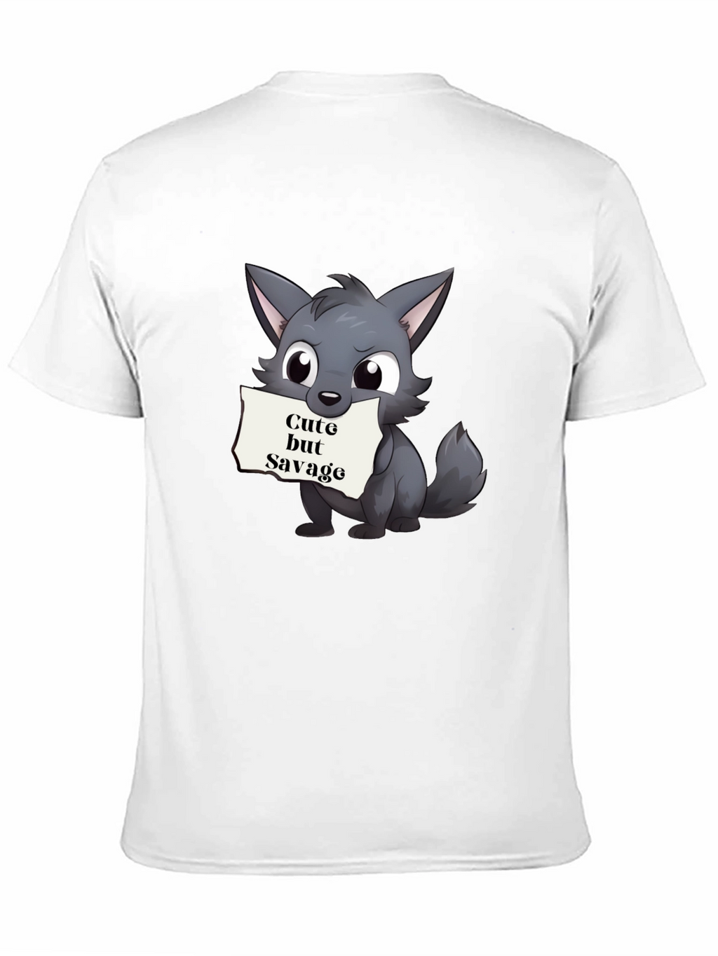 Cute but Savage Cartoon Wolf Black T-Shirt
