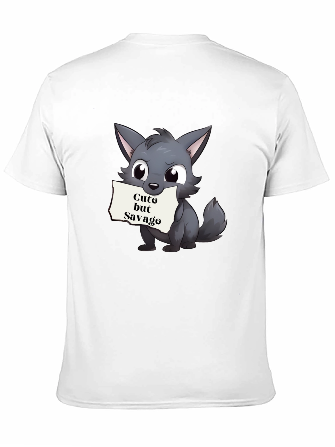 Cute but Savage Cartoon Wolf Black T-Shirt