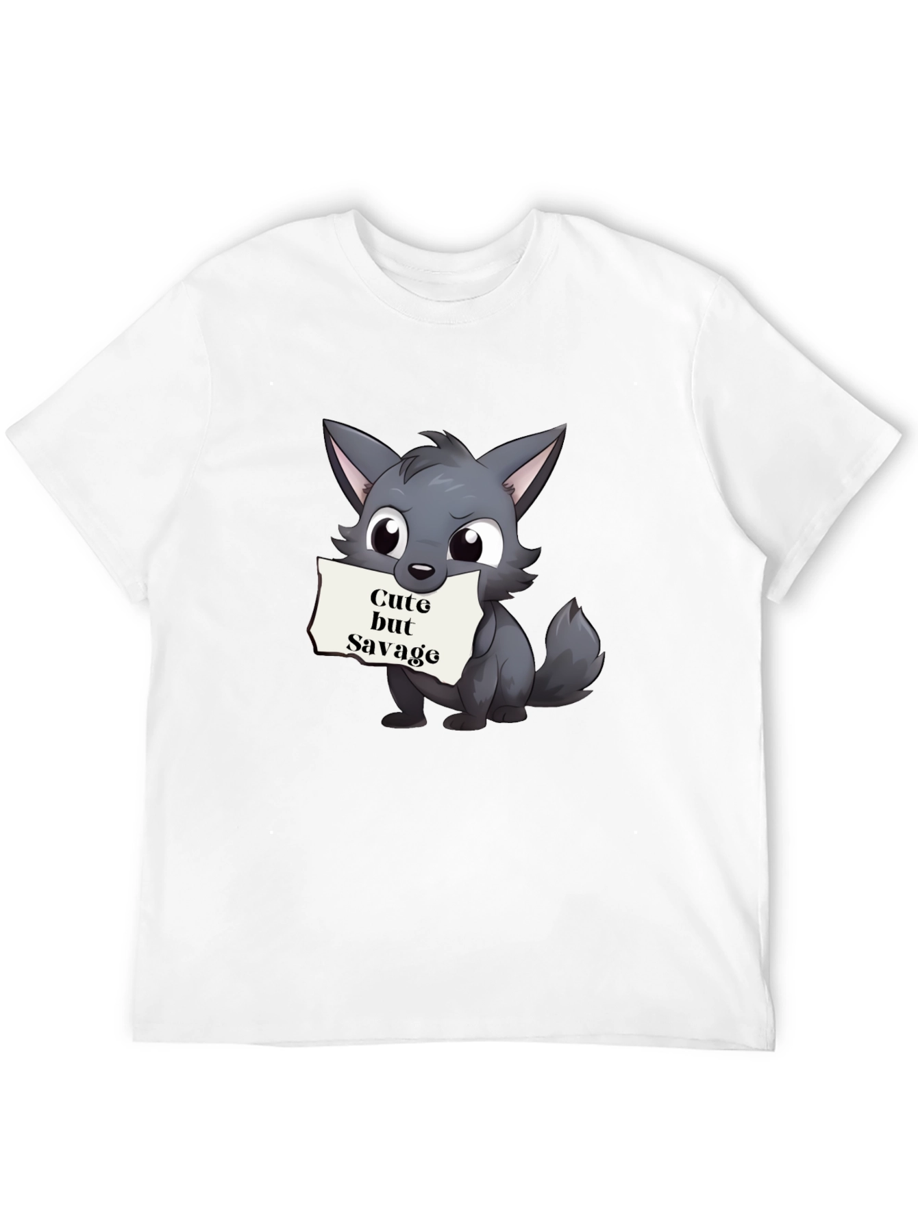 Cute but Savage Cartoon Wolf Black T-Shirt