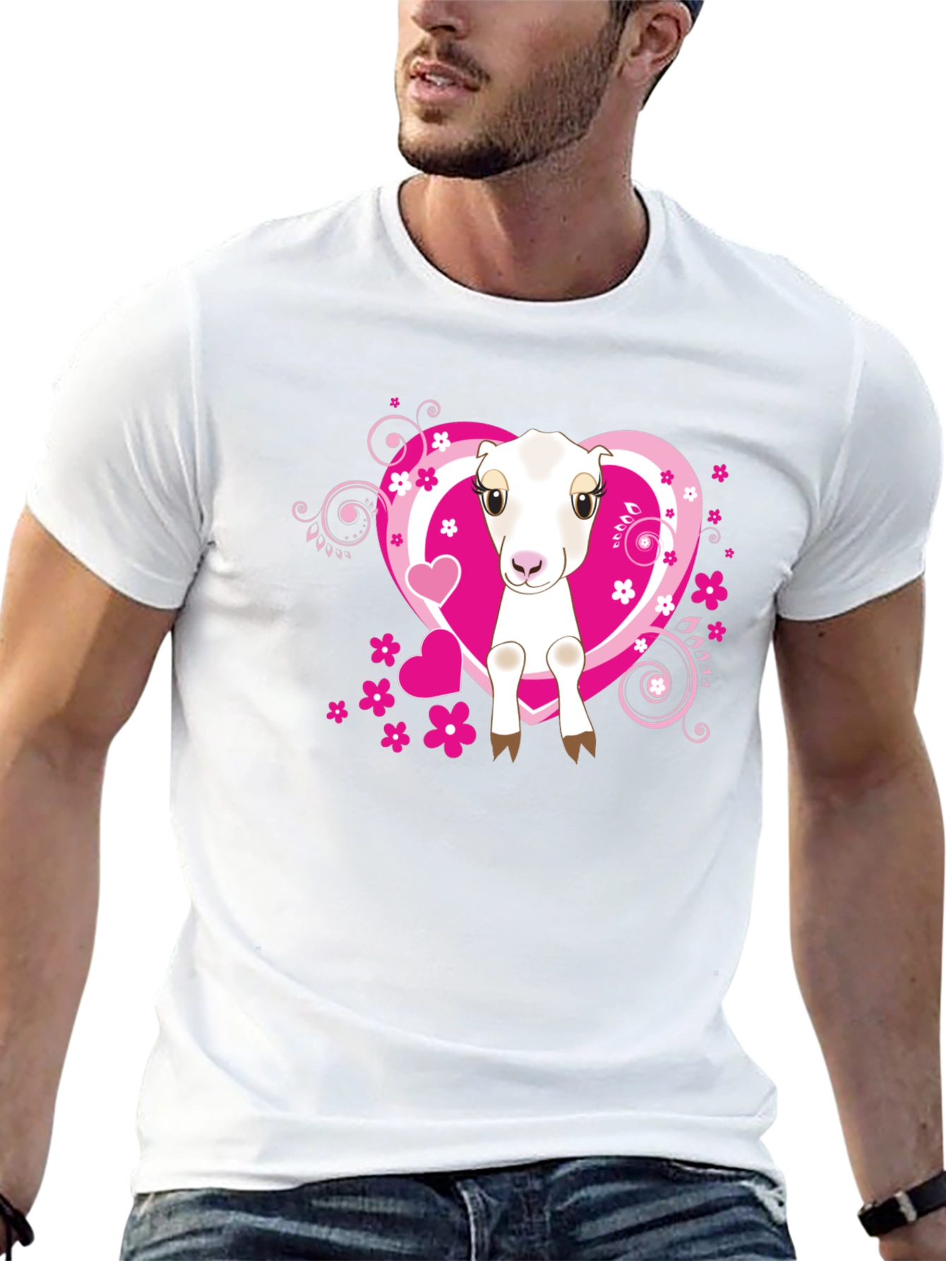 Cute Goat & Hearts Graphic Tee - Black T-Shirt