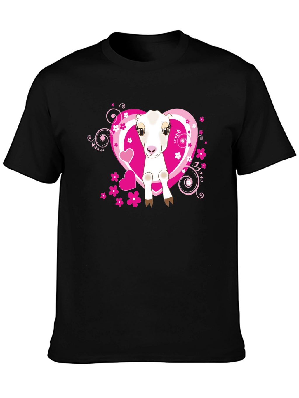 Cute Goat & Hearts Graphic Tee - Black T-Shirt