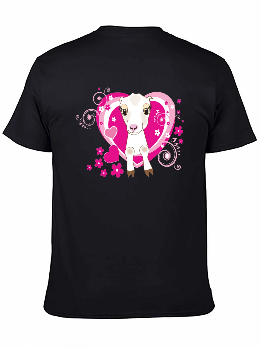 Cute Goat & Hearts Graphic Tee - Black T-Shirt