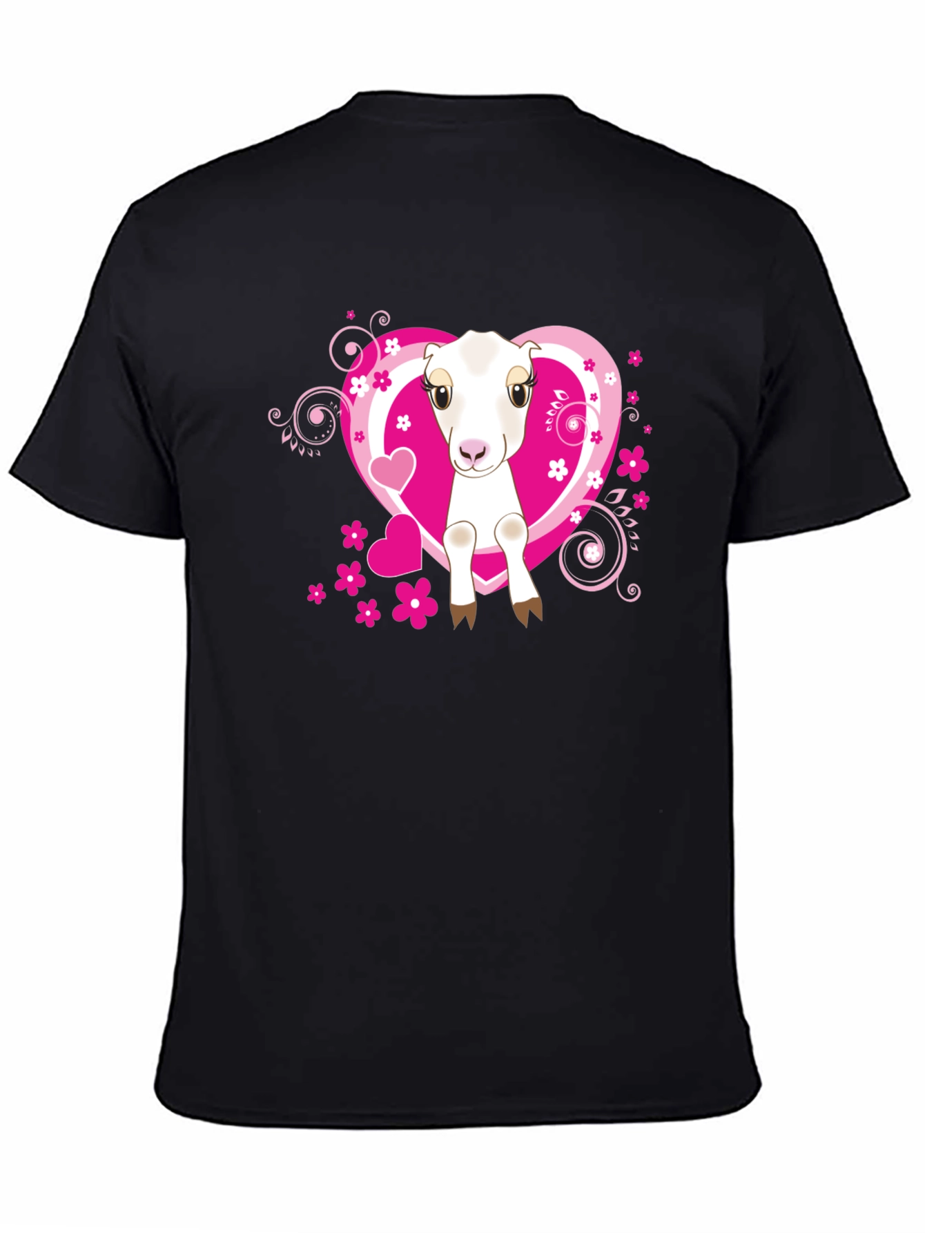 Cute Goat & Hearts Graphic Tee - Black T-Shirt