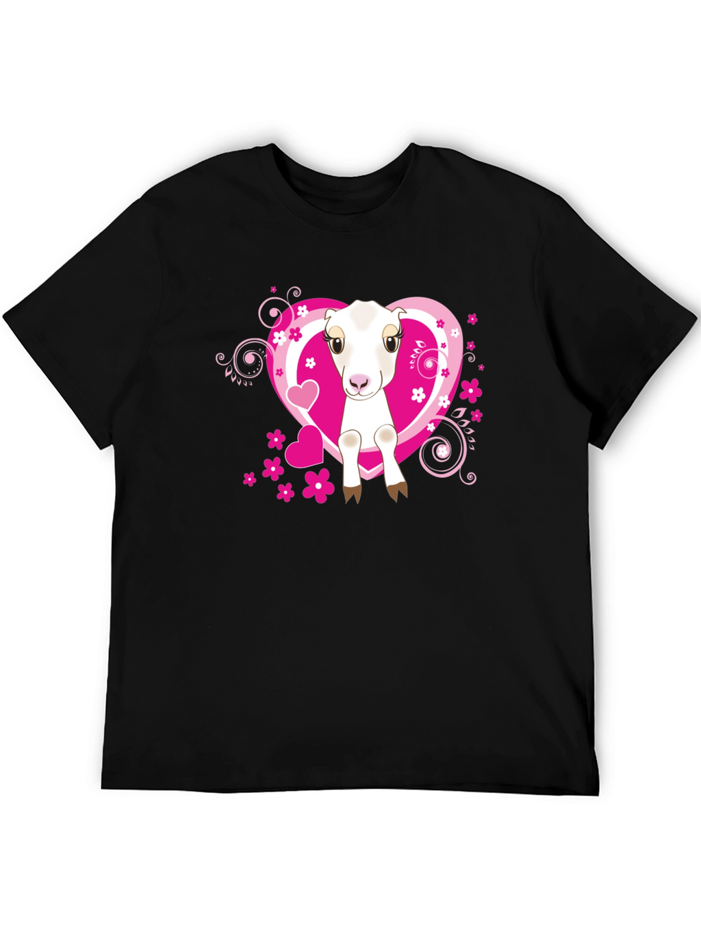 Cute Goat & Hearts Graphic Tee - Black T-Shirt