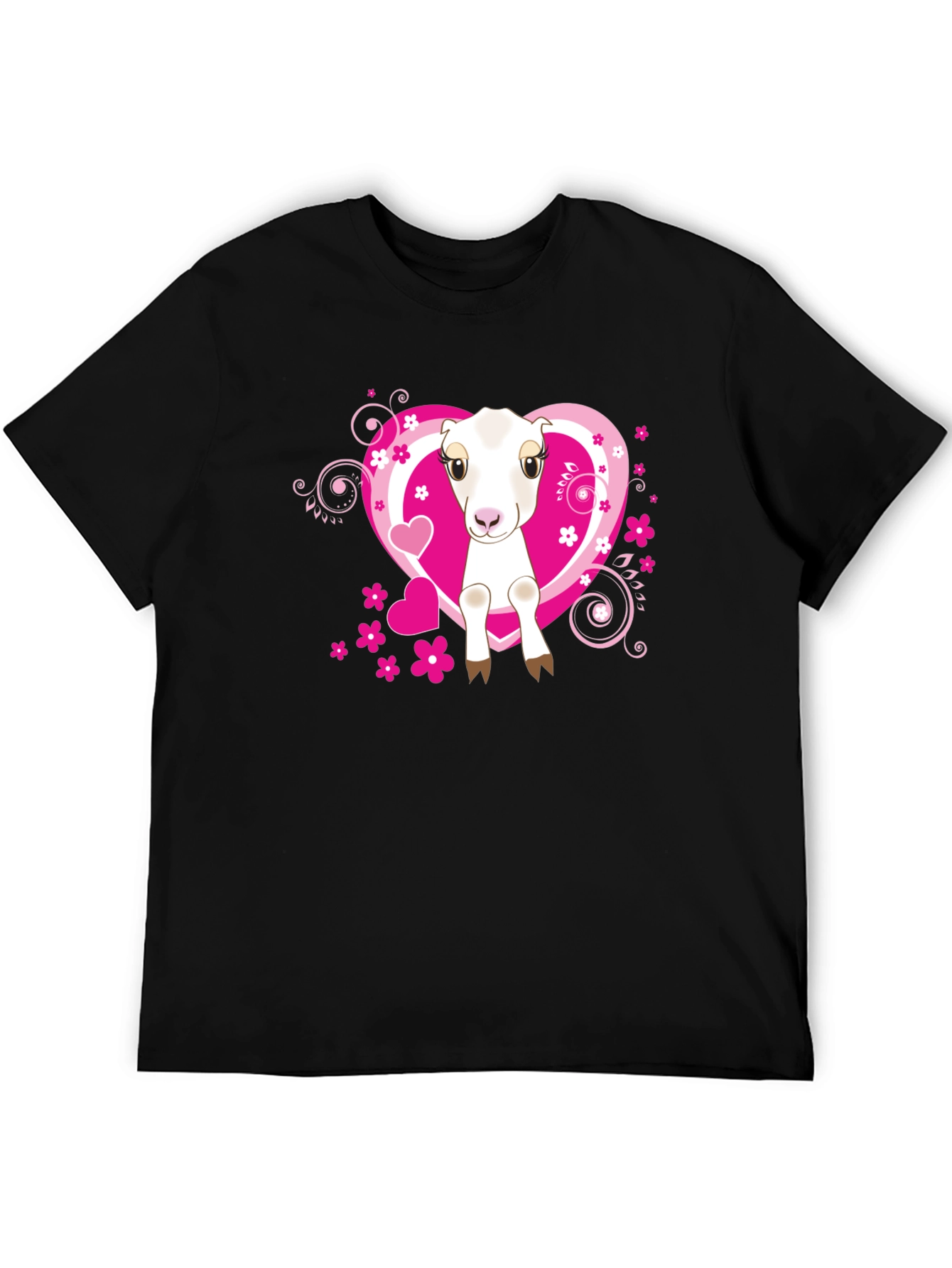Cute Goat & Hearts Graphic Tee - Black T-Shirt