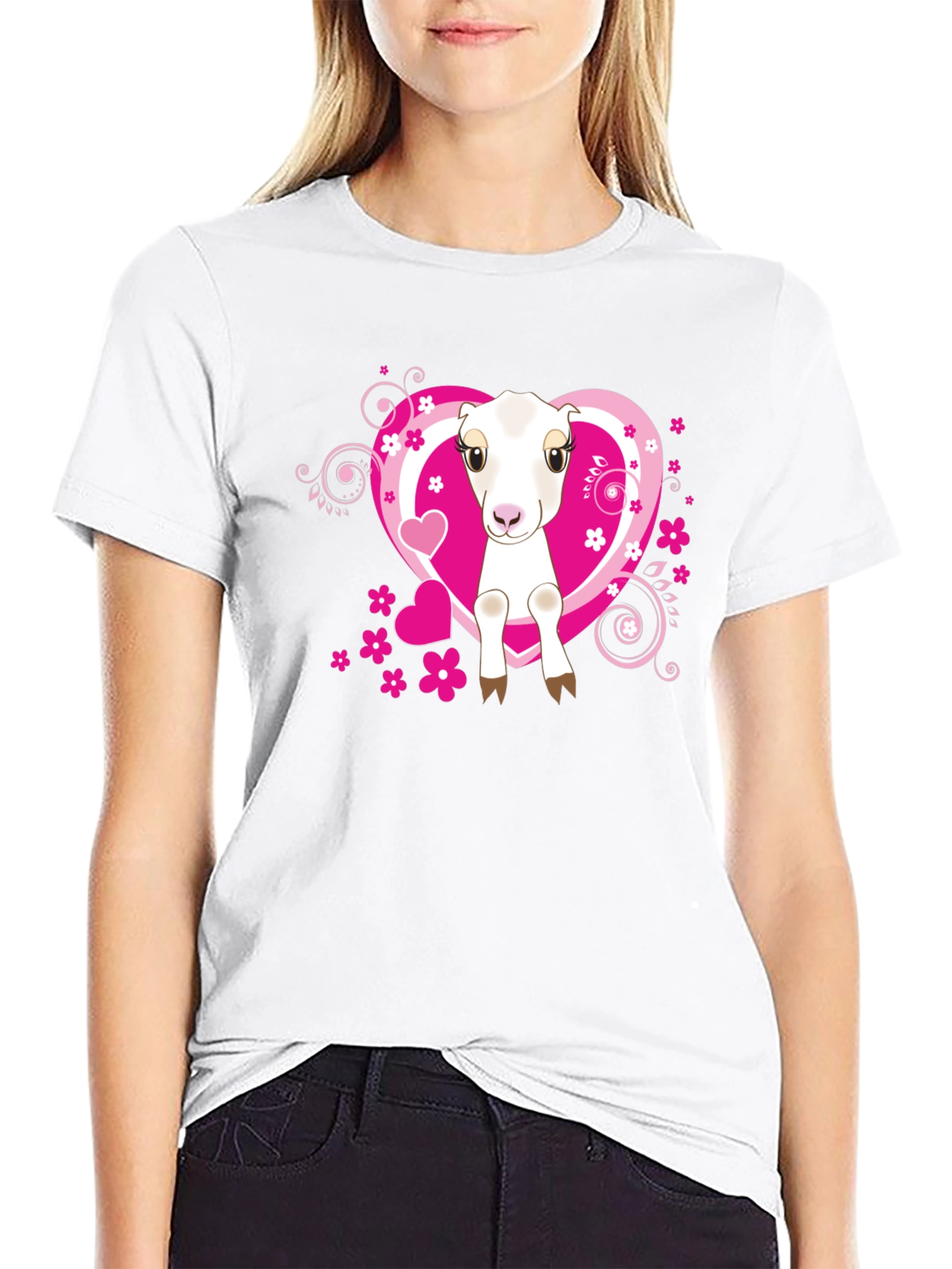 Cute Goat & Hearts Graphic Tee - Black T-Shirt