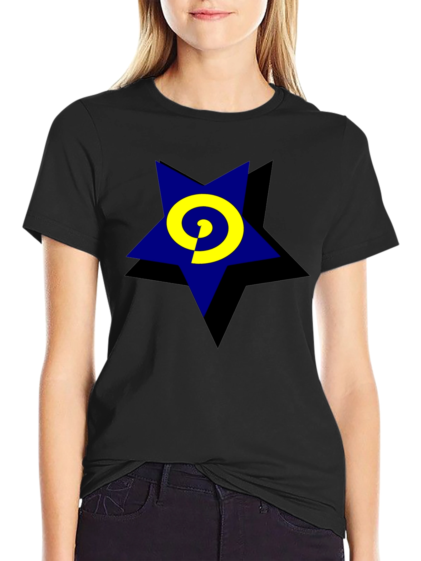 Blue Star Swirl Graphic Black T-Shirt