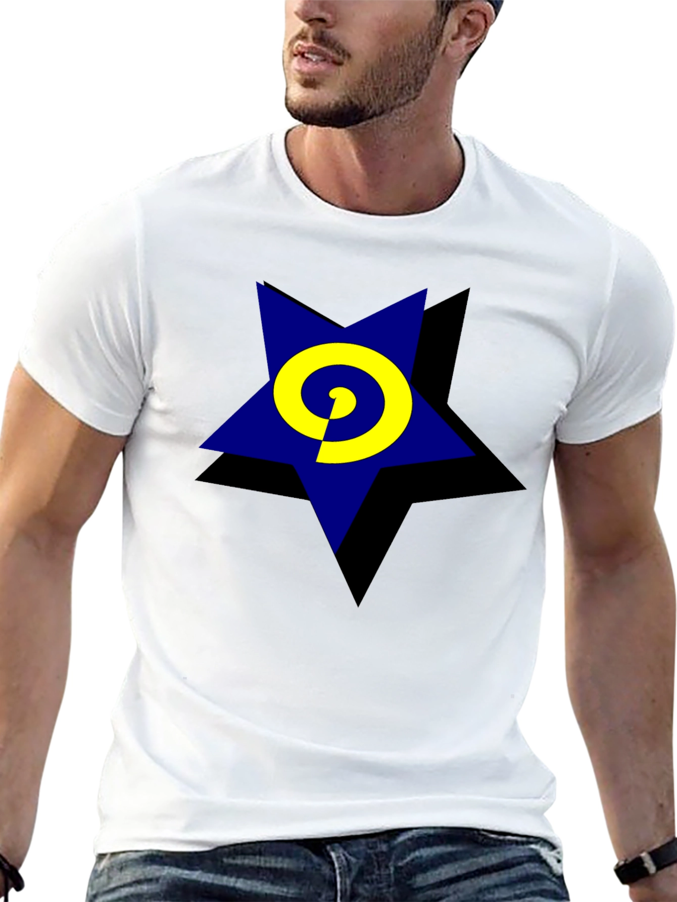 Blue Star Swirl Graphic Black T-Shirt