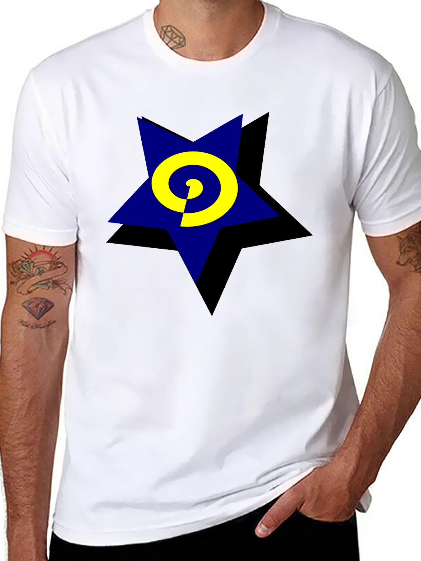 Blue Star Swirl Graphic Black T-Shirt