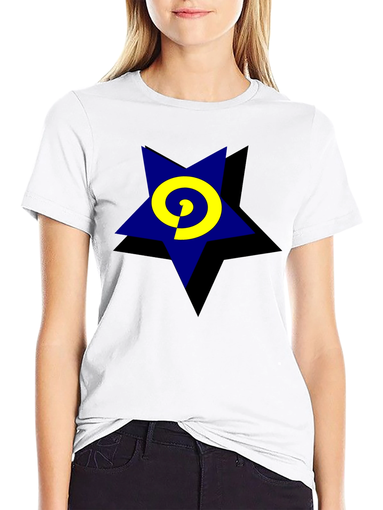 Blue Star Swirl Graphic Black T-Shirt