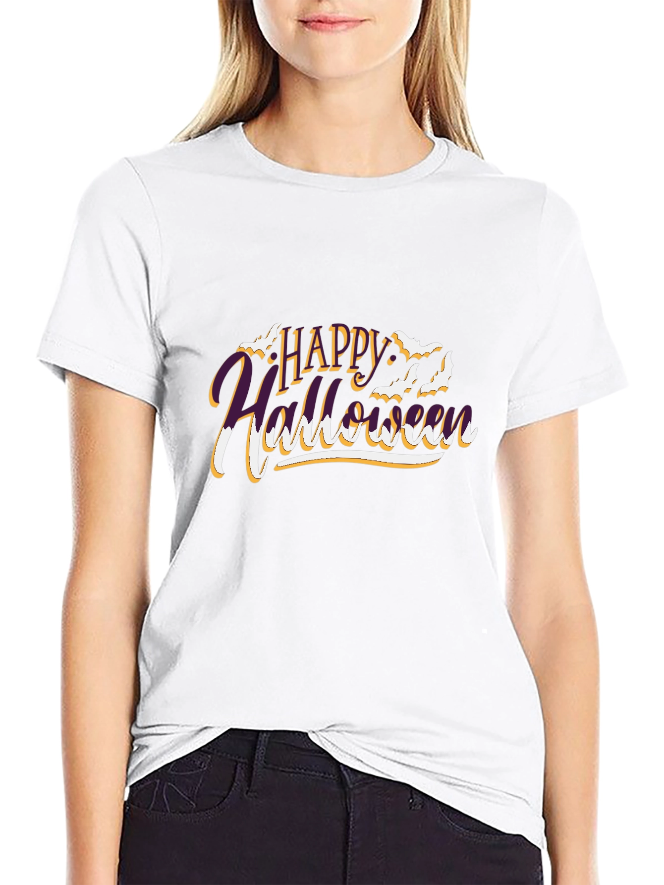 Happy Halloween Graphic Print Black T-Shirt