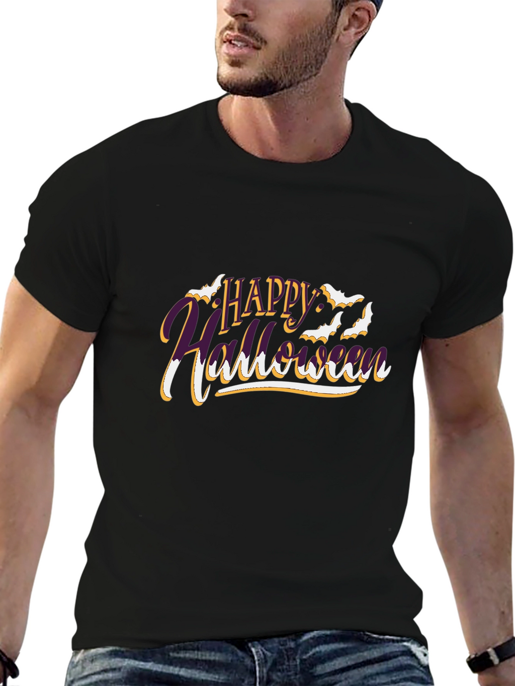 Happy Halloween Graphic Print Black T-Shirt