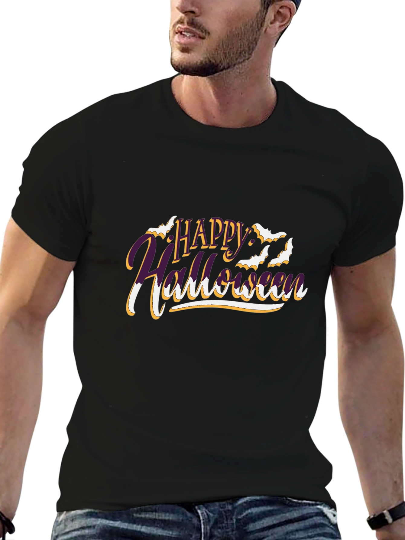 Happy Halloween Graphic Print Black T-Shirt