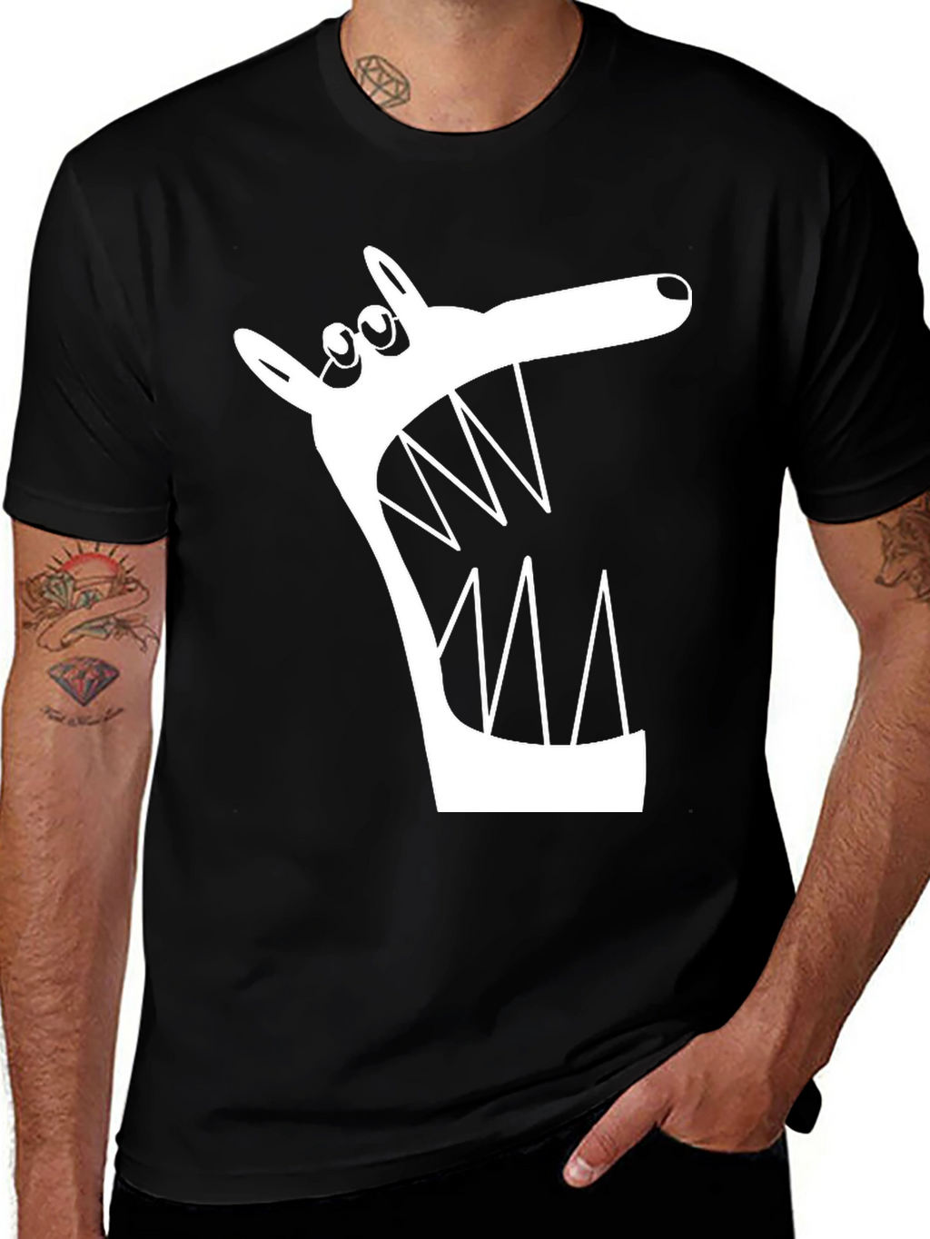 Cartoon Wolf Graphic Tee - Mens Black T-Shirt