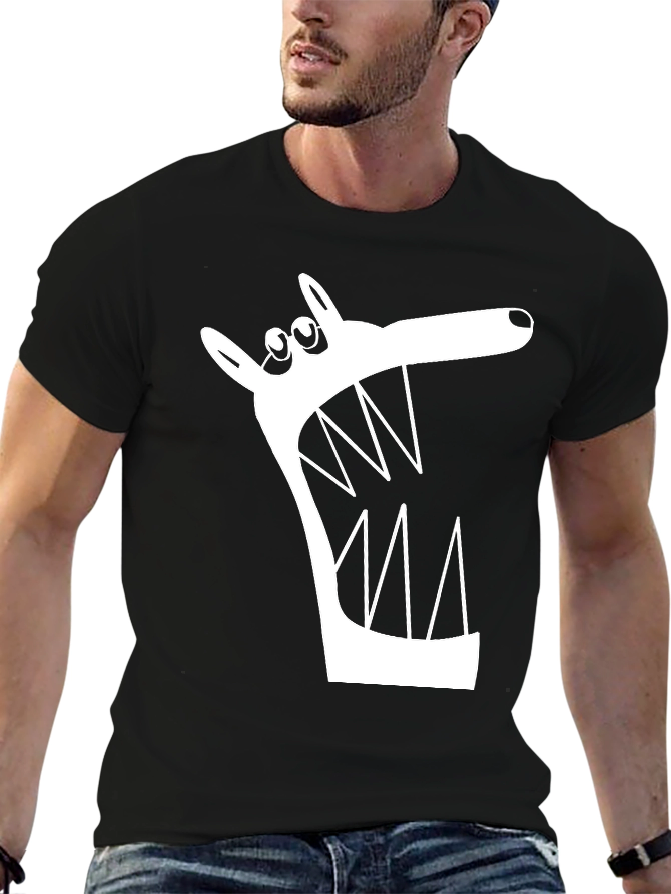 Cartoon Wolf Graphic Tee - Mens Black T-Shirt