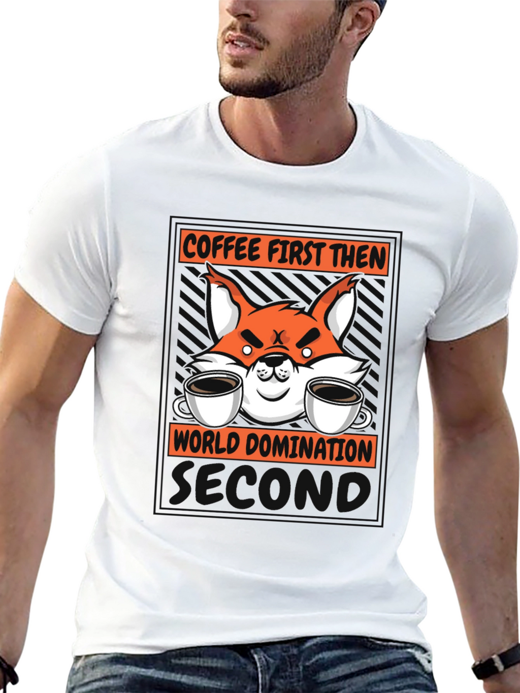 Coffee First Then World Domination Fox Graphic T-Shirt