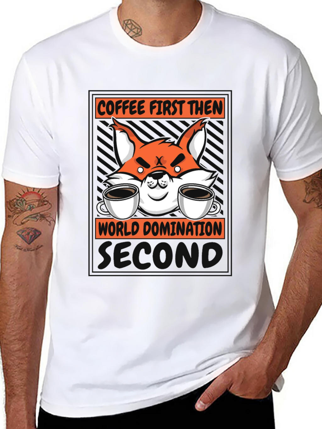 Coffee First Then World Domination Fox Graphic T-Shirt
