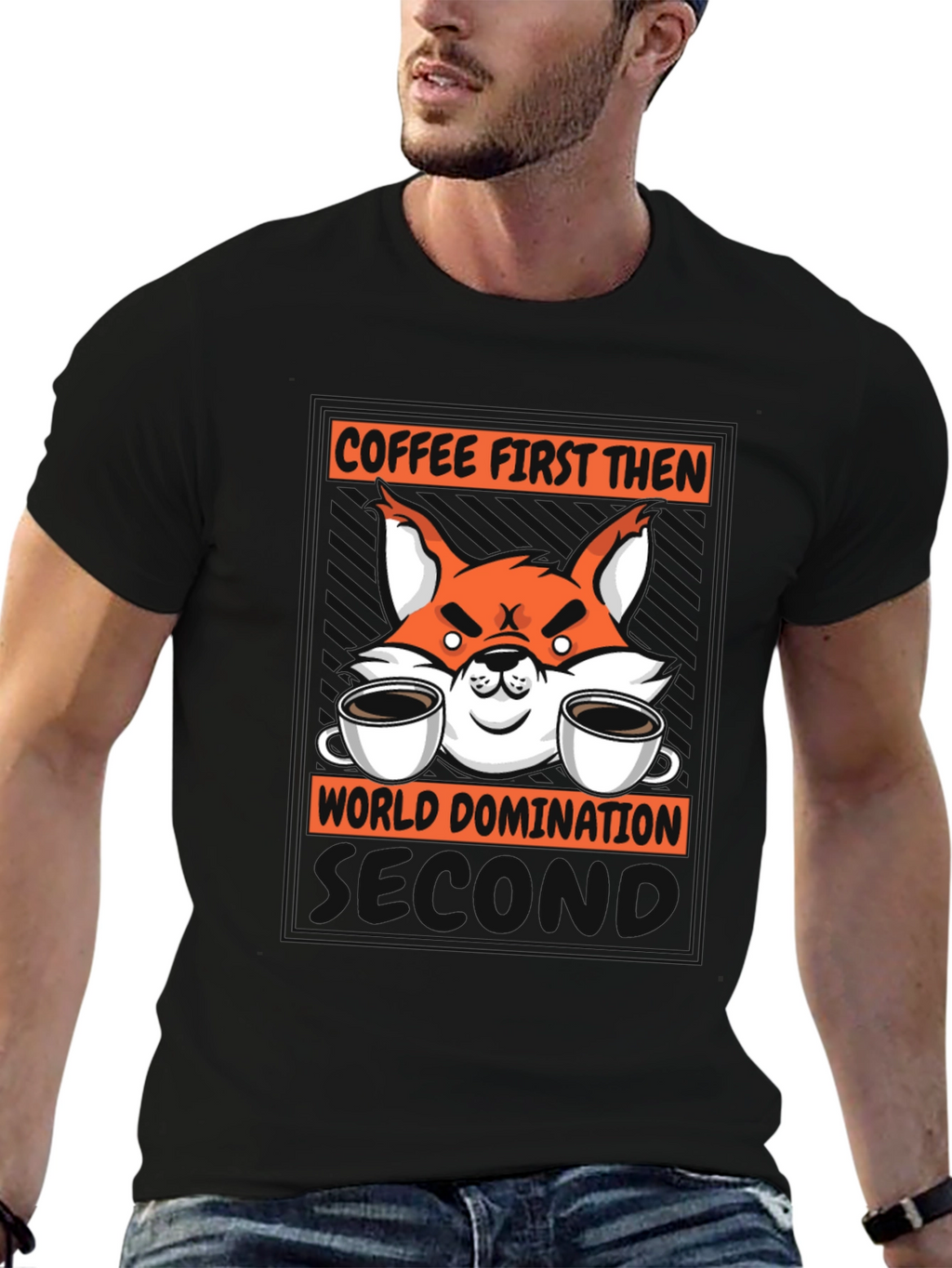 Coffee First Then World Domination Fox Graphic T-Shirt