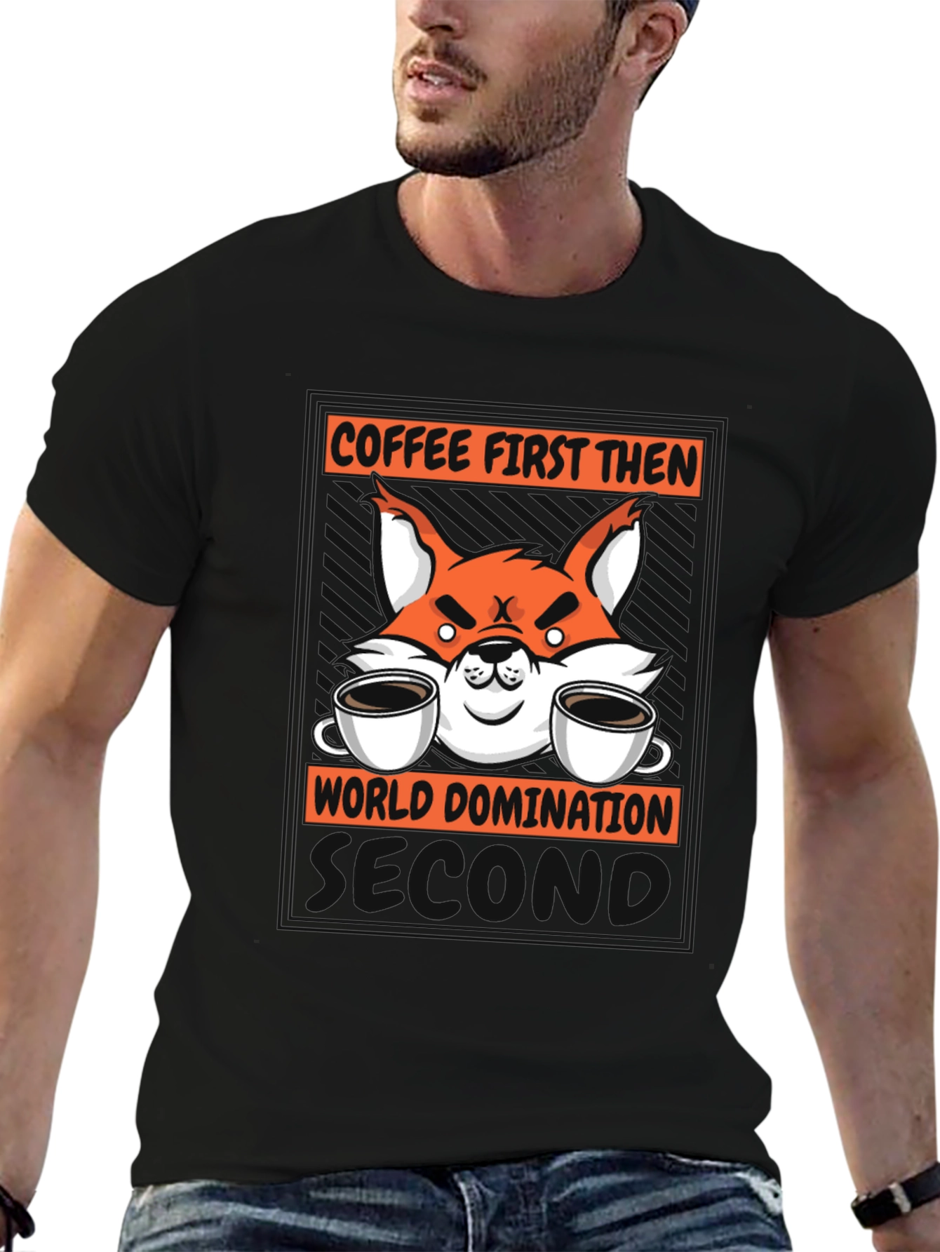 Coffee First Then World Domination Fox Graphic T-Shirt