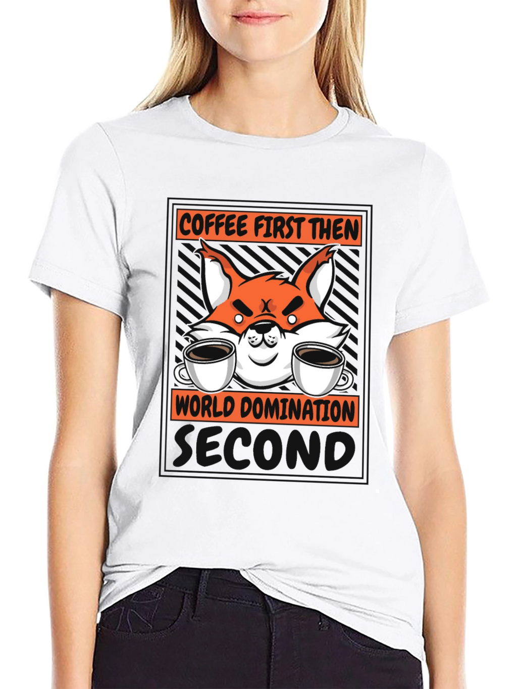 Coffee First Then World Domination Fox Graphic T-Shirt